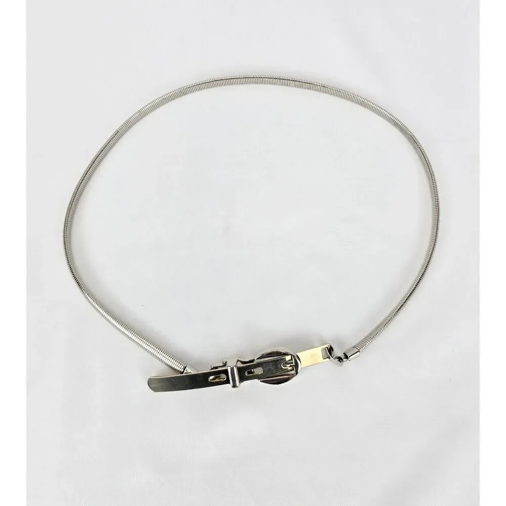 1980s Vintage Belt Silver Tone Stretch‎ Coil Spring Snake Link Accessory